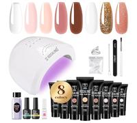 ROSALIND 48W UV Lampe 8*10ml Gel Poly Extension d'ongles en Gel Complet Kit | 8 Couleurs 10ml Poly Nail Gel Kit Avec 48W UV Lampe et Base&Top Coat DIY Kit Ongle Gel Complet pour Débutant, Professionnel