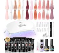 ROSALIND Gel Construction Ongle UV Starter Kit 12*10ml Extension Nail Gel | 12 Couleurs 10ml Poly Extension d'ongles en Gel Complet Kit Avec Mini UV Lampe, Base&Top Coat Gel, DIY Nail Art pour Femme