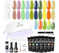 ROSALIND Gel Construction Ongle UV Starter Set, 12pcs 10ml Poly Extension d'ongles en Gel Avec Mini UV Lampe, Base&Top Coat, DIY Nail Art Acrygel Complet Kit pour Femme