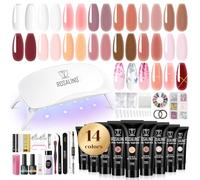 ROSALIND Kit de démarrage pour ongles en gel avec mini lampe UV, 14 couleurs, base top coat, gel d'extension poly, manucure
