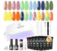 ROSALIND Kit UV Acrygel pour Ongle Complet, Poly Extension d'ongles en Gel 8 Couleurs 10 ml Avec Lampe UV, Base & Top Coat et Outils de Manucure, DIY Nail Art Ongles Gel Complet Kit pour Débutant