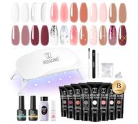 ROSALIND Poly Extension d'ongles en Gel Complet Kit 8*10ml avec Lampe UV | Mini 8 Couleurs Kit Ongle Construction Gel UV Complet avec Mini UV Lampe,Base & Top Coat Gel et Outils de Manucure Kit