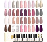 ROSALIND Vernis Gel UV Semi Permanent 22 Pcs Avec Base Coat et Top Coat Brillant, Vernis à Ongles 20 Couleurs Soak Off UV LED Nail Polish Automne Hiver Nude Argent Paillettes Rose Marron 8ml