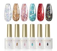 ROSALIND Vernis Gel UV Semi Permanent, 6 Couleurs Pailleté Doré Argenté Bleu Rouge Noir Diamond Glitter Semi Permanent, UV/LED Vernis Gel pour Débutants et Professionnels Cadeau