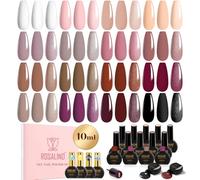 ROSALIND Vernis Semi Permanent, 20 Pièces 10ML Rose Marron Rouge Violet Noir Couleurs Vernis Gel avec Base Coat Top Coat, UV/LED Semi-permanent Manucure Cadeau Automne Hiver