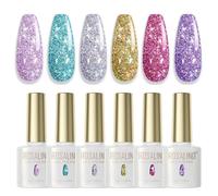 ROSALIND Vernis Semi Permanent 6 Couleurs Paillettes Colorées Rose Bleu | Argenté Doré Violet Vernis Gel UV Brillants Semi Permanent Pailleté pour Manucure et Nail Art Cadeau 6ml
