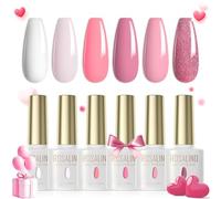 ROSALIND Vernis Semi Permanent Blanc Rose Clair Néon Rose Pailleté 6 Couleurs Vernis à Ongles Gels Semi-permanents UV LED Soak Off Gel Nail Polish French Manucure Kit
