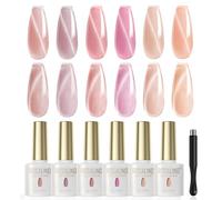 ROSALIND Vernis Semi Permanent Cat Eye 6 Couleurs Cristal Magnétique Rose | Vernis Gel UV Semi Permanent Magnétique Rose Nude, Soak-off UV/LED Cateye Gel avec Aimant Manucure Cadeau Printemps Été 6ml