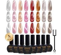 ROSALIND Vernis Semi Permanent Cat Eye 8 Couleurs 10ML Argenté Rose Rouge | Marron Vernis Gel UV Semi Permanent Magnétique, Soak-off UV/LED Cateye Manucure Couleurs Cadeau