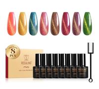 ROSALIND Vernis Semi Permanent Cat Eye, 8 Couleurs Magnétique Rose Or Bleu Violet Marron Vernis Gel UV Semi Permanent Cristal Arc-en-ciel, Soak-off Mini UV/LED Fil D'or Magnetic Vernis Gel Cadeau
