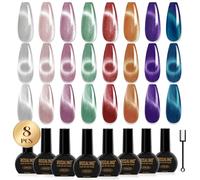 ROSALIND Vernis Semi Permanent Crystal Cat Eye 8 Couleurs Magnétiques Gel | Argent Rouge Violet Bleu Vert Rose Semi Permanent Cat Eyes avec Aimant, UV LED Vernis Gel Cateye pour Débutants Salon 10ML