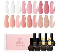 ROSALIND Vernis Semi Permanent Jelly, 8 Pièces Transparent Nude Rose Brun Semi Permanent avec Paillettes Mat Top Coat, UV/LED Jelly Translucide Effet Vernis Gel pour Débutants Nail Art Cadeau 10ML