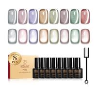 ROSALIND Vernis Semi Permanent Jelly Cat Eye, 8 Couleurs Blanc Rose Violet Or Marron Vert Moonlight Crystal Magnétique Vernis Gel UV Semi Permanent, Mini Pailleté Jelly Cateye Vernis Gel Cadeau
