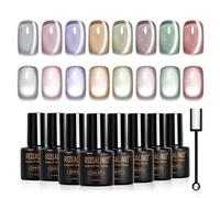 ROSALIND Vernis Semi Permanent Jelly Magnétique Gel 8 Couleurs Blanc Rose | Violet Or Marron Vert Moonlight Crystal Cat Eyes Vernis Gel UV Semi Permanent, Mini Pailleté Jelly Cateye Vernis Gel Cadeau