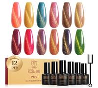 ROSALIND Vernis Semi Permanent Magnétique,12 Couleurs Cat Eye Orange Jaune Bleu Marron Rouge Vernis Gel UV Semi Permanent Cristal Arc-en-ciel, Soak-off Mini UV/LED Fil D'or Magnetic Vernis Gel Cadeau