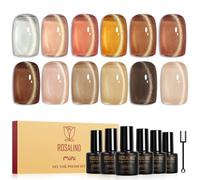 ROSALIND Vernis Semi Permanent Magnétique 12 PCS Nude Marron Cat Eye Gel | Vernis Semi Permanent Cat Eye avec Bâton Magnétique, Mini Soak-off UV/LED Cateye Gel Semi-permanent Manucure Cadeau
