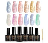 ROSALIND Vernis Semi Permanent Nacré, 12 Couleurs Bleu Rose Doré Vert Scintillant Perle Effet Vernis Gel UV Semi Permanent, Soak Off Mini UV/LED Perle Spirale Vernis Gel Sirène Brillant Manucure
