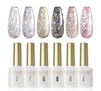 ROSALIND Vernis Semi Permanent Pailleté 6 Couleurs Paillette Gris Noir | Argenté Vernis Gel UV Semi Permanent Pailleté Soak Off UV/LED Gel Nail Polish Pour Femmes DIY Nail Art Salon 6ml