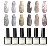 ROSALIND Vernis Semi Permanent Pailleté 6 Couleurs Vernis Gel UV Semi Permanent Argenté Or Rose Noir Bleu Vernis à Ongles Gel Polish Soak Off UV/LED, 8ml