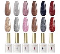 ROSALIND Vernis Semi Permanent Paillettes Marron Argent Rose Gris Rouge | 6 Couleurs Glitter Vernis Gel UV Semi Permanent Pailleté UV LED Soak Off Gel Nail Polish French Manucure 6ml