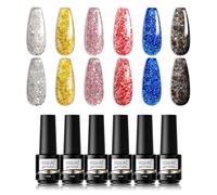 ROSALIND Vernis Semi Permanent Paillettes Rose Rouge Bleu Noir Doré Argent Vernis à Ongles pour UV LED, 6 Couleurs Soak Off Gel Nail Polish, Lot Vernis Semi-Permanent Nail Art Set 6Pcs