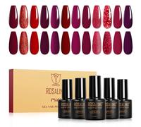 ROSALIND Vernis Semi Permanent Rouge 12 Couleurs Rouge Bourgogne | Foncé Rouge Paillettes Vernis Gel UV Semi Permanent,Mini Soak Off UV/LED Femmes DIY Nail Art Manucure Valentin Cadeau