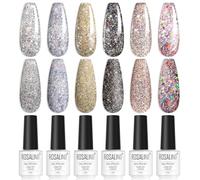 ROSALIND Vernis Semi Permanent, Vernis Gel UV Semi Permanent 6 Couleurs Rose Argent Jaune Noir Paillettes Vernis à Ongles Soak Off UV/LED Semi-permanent Manucure
