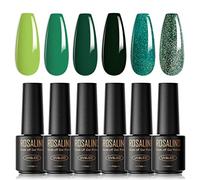 ROSALIND Vernis Semi Permanent Vert 6 Couleurs Mini Vert Clair | Clair Vert Foncé Pailleté Vert Soak Off Vernis Gel UV LED Nail Art Vernis Permanent Manucure Cadeaux