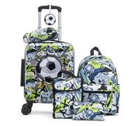 Rosamo Lot de 6 valises rigides de 40,6 cm avec roulettes pivotantes pour filles et garçons - Bagages de voyage à roulettes approuvés par les compagnies aériennes, noir, Football