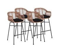 Rosano - lot de 4 tabourets - effet rotin - couleur bois et noir - Noir / Bois