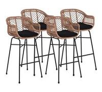 Lisa Design – Lot de 4 tabourets Rosano – Effet rotin, couleur bois et noir (Noir/Bois)