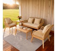 Rosario salon de jardin 4 places en bois avec 2 tables beige et bois