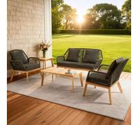Rosario salon de jardin 4 places en bois avec 2 tables gris anthracite et bois