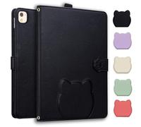 Rosbtib Étui pour iPad 9e/8e/7e génération (modèle 2021/2020/2019) 10,2 pouces, support de visualisation multi-angle avec fente pour cartes, motif chat de dessin animé, étui en cuir grain litchi, noir