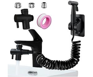 Roscid Douchette WC Kit Complet Noir avec Tuyau Flexible 3M et Support, Pulvérisateur de Bidet à Main pour Toilette avec M22-24 G1/2 Adaptateurs, Bidet Hygiénique avec Robinet 3 Voies(Noir Tuyau)