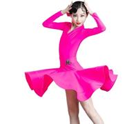 Rose,150cm,Justaucorps à Manches Courtes pour Filles, Robe de Ballet, Tenue de compétition de Tango Latin, Haut et Jupe Professionnels à col en V pour cha-cha-Samba