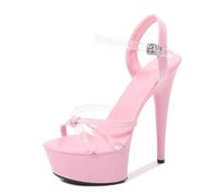 Rose,35 EU,Sandales à Talons Aiguilles et Bout Ouvert pour Femmes, avec Bride à la Cheville Transparente en PVC, Chaussures de soirée de Mariage