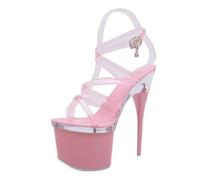 Rose,37 EU,Sandales à Talons Aiguilles pour Femmes, Bout Ouvert, lanières, Plateforme, Talons Hauts, Brides croisées Transparentes en PVC, Chaussures habillées pour Bal de Promo