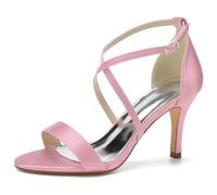 Rose, 37, Femmes Croix Bandes Talon Bloc Escarpins Femme Chaussures de Mariée Été Peeptoe Sangle de Cheville Chaussures de Mariage