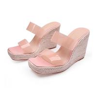 Rose,44 EU,Sandales compensées à Plateforme à Bout Ouvert pour Femmes, Espadrilles à Enfiler, Sandales à Talons compensés, Mules habillées d'été, Chaussures