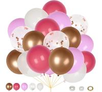 Rose 60Pcs Anniversaire Ballons Confetti Argent Avec Ruban De Satin, Ballons De Mariage, Anniversaire, Baby Party, Graduation, Décoration