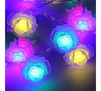 Rose à piles Guirlande lumineuse de Noël à LED - Rgby, 2 modes de travail, longueur de 2,2 m, 20 Pcs Fleurs pour Noël, vacances, fête, cas d'éclairage décoratif