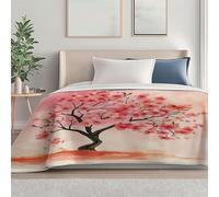 Rose Abricot Couverture de Automne Canapé Lit, Douce Durable Jeté en Flanelle Imprimée de Aquarelle Simple Fleurs De Cerisier, 140 x 180 cm Convient aux Adultes et aux Enfants