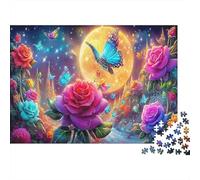 Rose and Papillon Puzzle Classique 1000 Pièces Adolescents & Adultes, Carton Recy leur Art Décoration Intérieure, Art Mural, Cadeau Boxing Day, Défi Mental 52x38cm/1000pcs