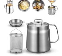 Rose and Teddy Stainless Steel Fryer with Basket, Lid, 50/68oz Large Capacity 2 in 1 Oil Strainer Pot, Large Capacity Versatile Oil Filter Pot Vessel, Kitchen Oil Storage Pot (2L / 68oz)