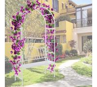 Rose Arch with Bench, Garden Metal Arbor 210cm Tall x 114cm Wide, Black, Outdoor Trellis for Climbing Roses, Floral Garden Gazebo, Stylish Seating for Gardens