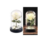 : Rose artificielle avec cloche en verre et lumière LED - Blanche