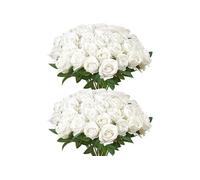 VEVOR Rose Artificielle Lot de 60 Fleurs Artificielles 508 mm Bouquets de Fausses Fleurs Aspect Réaliste avec Tête de Rose 70 mm, pour Décoration Intérieure, Fêtes, Mariages, Centres de Table, Blanc