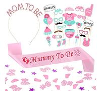 Rose Baby Shower Décoration, Decoration Bapteme Fille, Its a Girl Confettis, Mom To Be Couronne, Mummy To Be Echarpe, 25 Accessoires Photobooth pour Fille