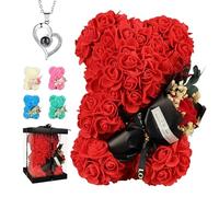 Rose Bear, Ours Rose, Cadeau Femme Ours en Fleurs, Cadeau d'anniversaire, Fête des Mères Cadeau Maman, Fête de Mariage (Rouge)